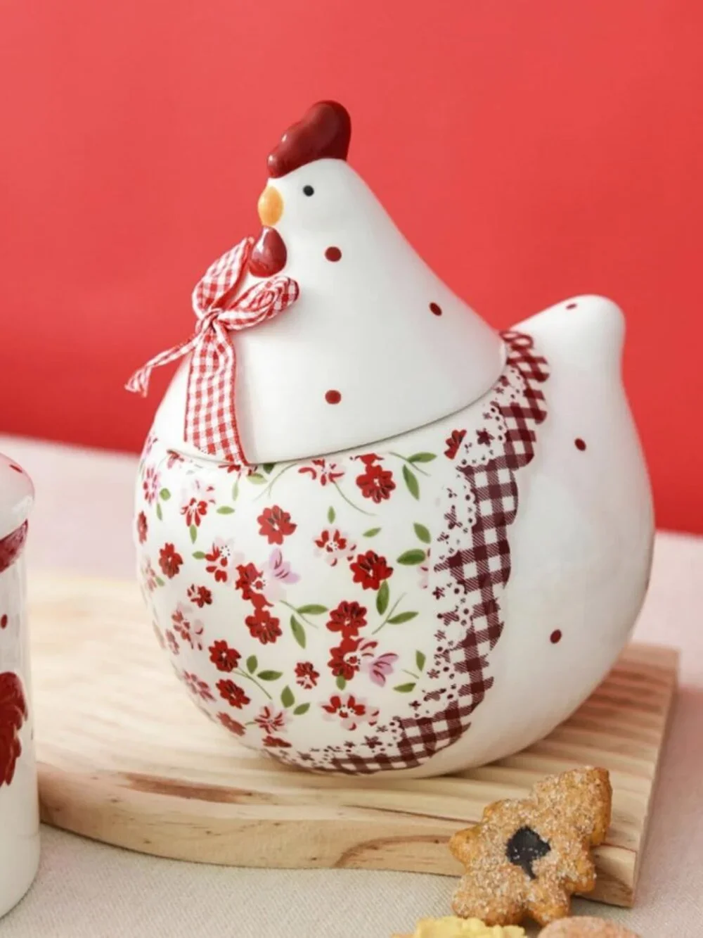 Charming Ceramic Easter Cookie Jar with Rooster & Flower Design, 35 OZ Airtight